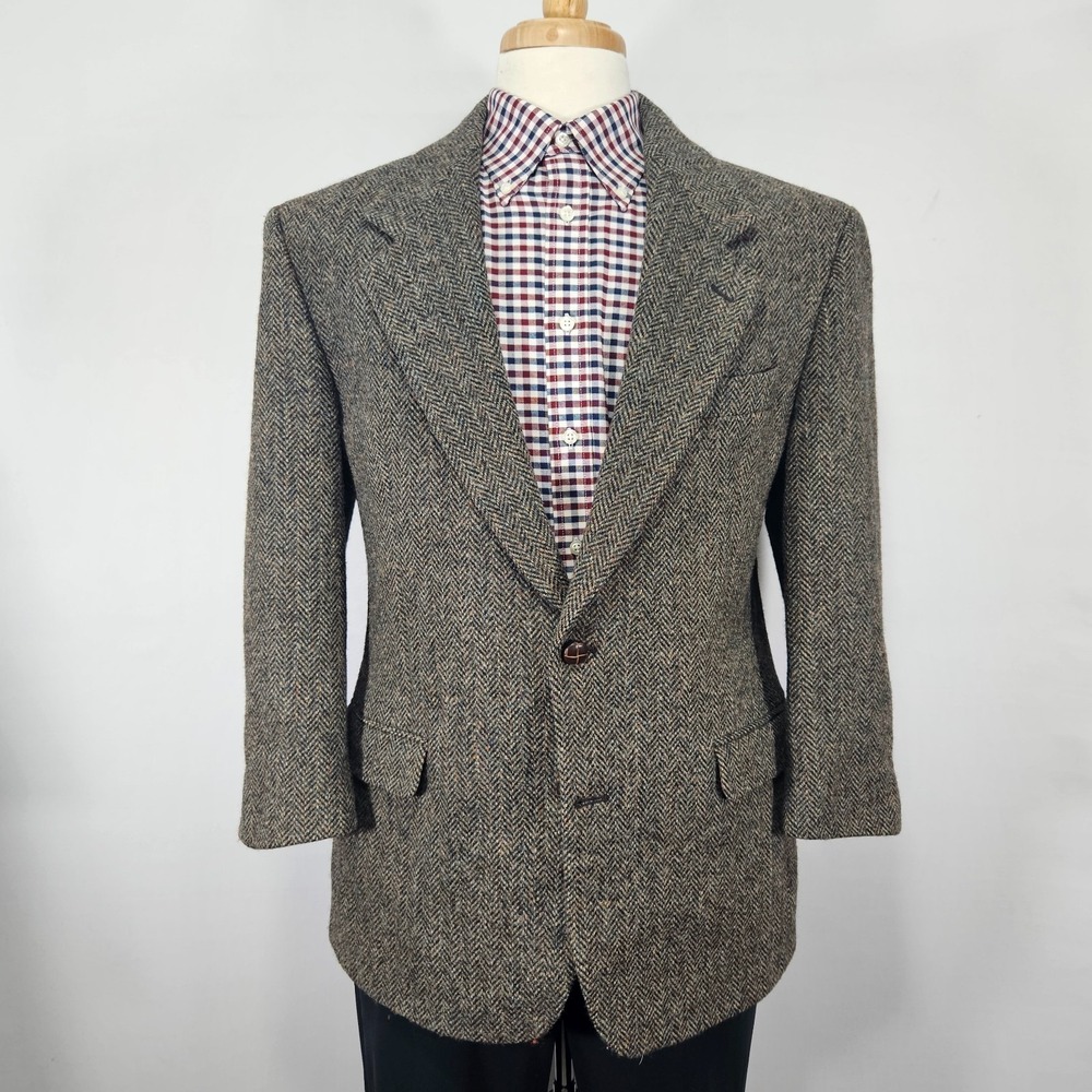 Harris Tweed Men's Sport Coat Blazer Two Button Brown Herringbone 42S SHORT